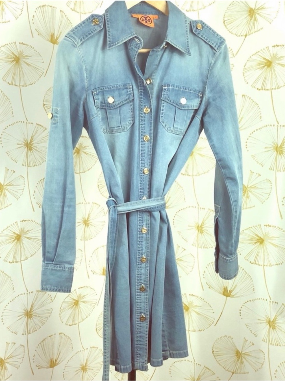 Tory Butch stretch Denim Shirt Dress with Belt - Picture 5 of 8